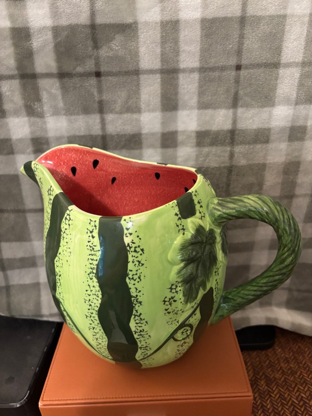 Watermelon Ceramic Pitcher in Green & Red - Picture 3 of 3